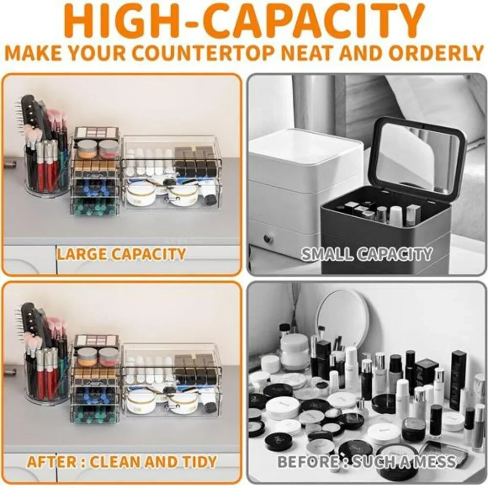 Acrylic makeup organizer with drawers clear vanity skincare storage container